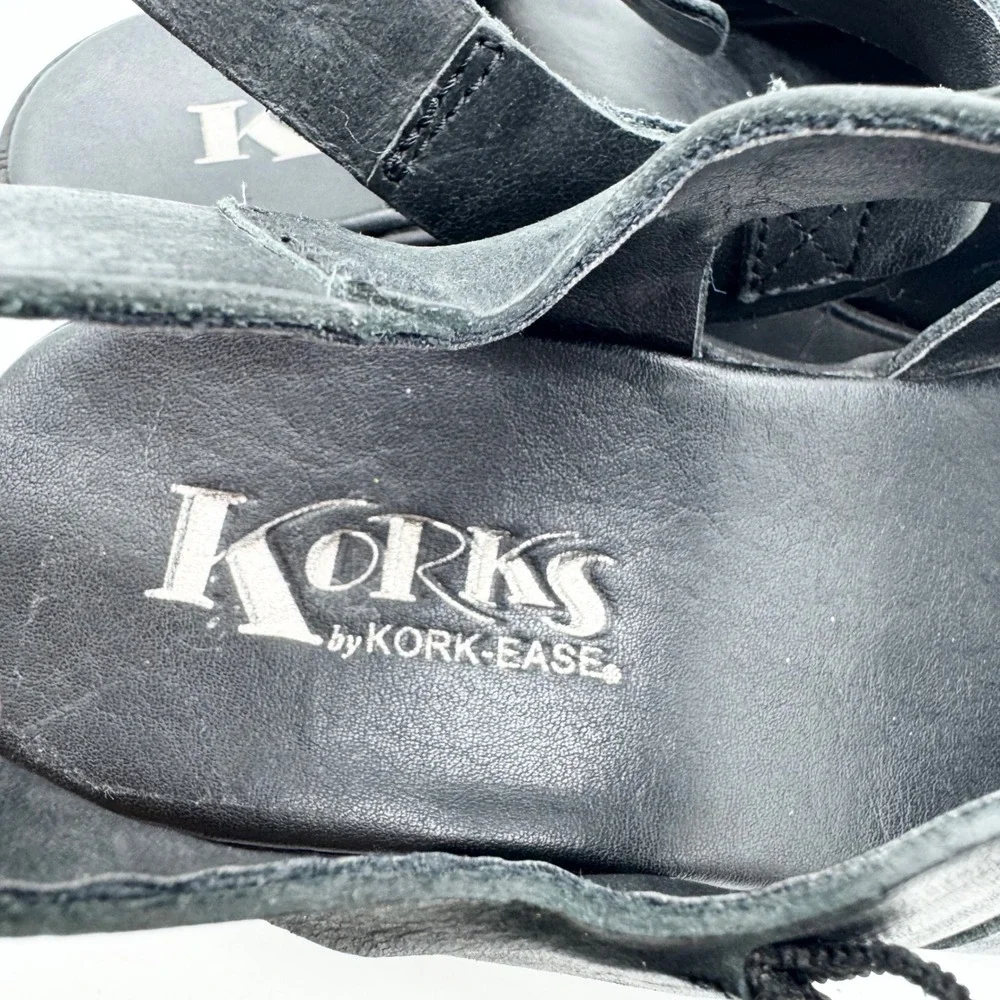Korks‎ by Kork-Ease Black Leather Platform Wedge Sandals Size 6 Boho Minimalist